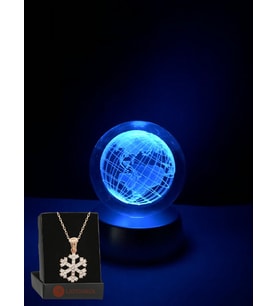 Dünya Temalı Işıklı 3D Led Işıklı Cam Küre ve Kar Tanesi Kolye