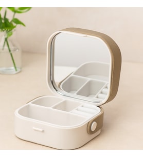 Aynalı Makyaj ve Takı Organizer Çanta 9x9x3.7 cm - 4 Bölmeli