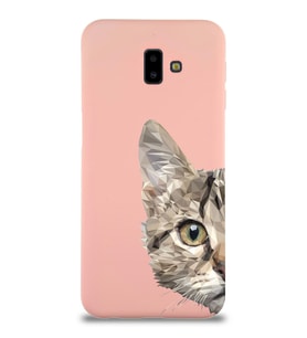 Samsung Galaxy J6 Plus Uyumlu Lansman Kılıf Catface Tasarımlı İçi Kadife Kapak-Pembe (Şeffaf)