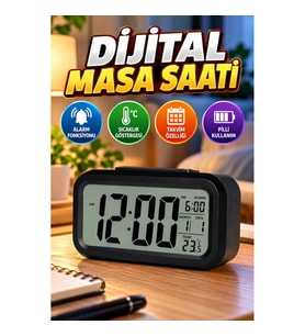 Termometreli Dijital Masa Saati Takvimli Çalar Saat LED Ekranlı Pilli