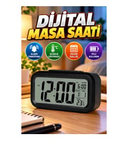 Termometreli Dijital Masa Saati Takvimli Çalar Saat LED Ekranlı Pilli
