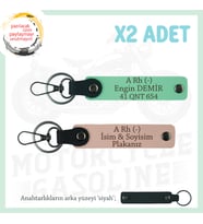 Motor Severlere Özel İsim Plaka, A- Kan Grubu Yazılı Özel Tasarım x2 Anahtarlık, Yavruağzı-Yeşil-Syh