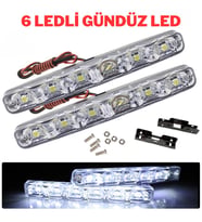 Mercekli 6 Ledli Beyaz Drl Gündüz Ledi 12v Sis Lambası Ledi Off Road Sis 12V