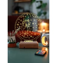 Çocuklara Özel 3D Kedi ve Yıldızlar Dekoratif Led Lamba