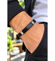 Silikon Kordon Çelik Mixli Sade Şık Trend Model Erkek Bileklik 22 cm
