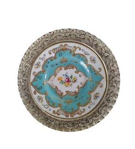 Kütahya Porselen El Dekoru 17 cm Turkuaz Çiçek Desenli Duvar Tabağı Dekor No 3860