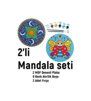 2'li Mandala Boyama Seti- Aile Etkinliği-2 Ham Mdf Plaka, 6 Renk Boya,2 Fırça Model-27