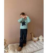 Cg Kids Yıldız Jean Nakışlı 3 iplik Şardonlu Sweatshirt Yıldız İşlemeli Jean Pantolon Beli Lastikli Alt Üst Süper Kalite Takım (Mint Yeşili)