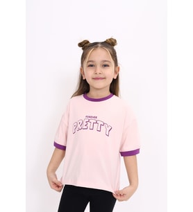 Toontoy Kız Çocuk Baskılı Tişört (Pudra)