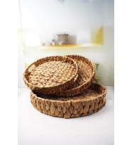 3'lü Rustik El Yapımı ve Doğal Yuvarlak Hasır Tepsi Seti, 3'lü Hasır Yuvarlak Tepsi Seti, Rattan 3 Boy Hasır Tepsi (38 * 6cm-34 * 5cm-30 * 24 * 4,5cm)
