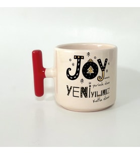 Joyumuz Yerinde Olsun Baskılı Kırmızı Kulplu T Yılbaşı Kupası