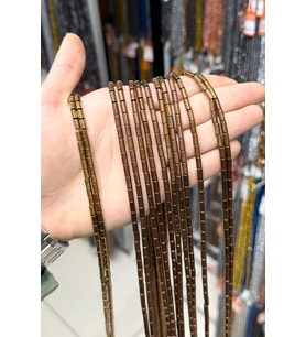 Hematit Taşı Silindir Kesim Parlak Kahverengi 4x8mm Doğal Taş Dizi