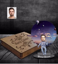Kişiye Özel Uzay Karikatürlü Ahşap Biblo Kutulu Bay-3