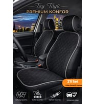Oto Koltuk Kılıfı Tay Tüyü 2'li Ön Minder Terletmez, Kaymaz, Sıvıya Dayanıklı, Airbag Uyumlu - Siyah Gri