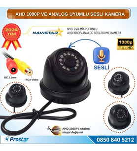 Mikrofonlu AHD 1080P ve Analog Pal Çevrilebilir Plastik Mini Dome Araç Kamerası