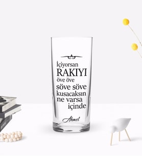 BK Gift Kişiye Özel Renkli Baskılı İçiyorsan Rakıyı Tasarımlı Rakı Bardağı-1 (Beyaz)