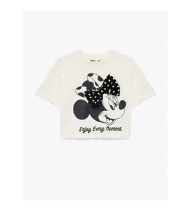 Koton Lisanslı Minnie Mouse Baskılı Ekru Kız Çocuk T-Shirt 6SKG10198AK