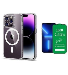 Vendas iPhone 13 Pro Uyumlu (13 Pro) Magsafe Şarj Destekli Darbe Dirençli Fit Hard Silikon Kılıf + Seramik Nano Ekran Koruyucu (Renksiz)