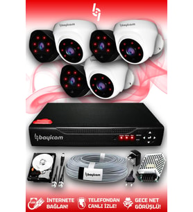 BAYICAM 6 Kameralı Uzay 3 İç Kamera Set 320 GB HDD Full HD Gece Görüşlü Güvenlik Kamerası Sistemi