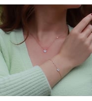 Kalp Figürlü Zirkon Taşlı Mine İşli Rose Gold Kaplama Gümüş Set