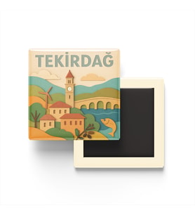 Tekirdağ - Memleket Temalı - Paper Cut Art - Baskılı Buzdolap Magneti Kare - 9x9 cm