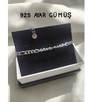 925 AYAR GÜMÜŞ ERKEK ZİNCİR BİLEKLİK FİGARO ZİNCİR HEDİYE