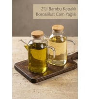 Atbyhome 2'Li Bambu Kapaklı Borosilikat Cam 600 ML Yağlık Seti