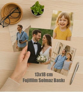 5 Adet 13x18 Fotoğraf Baskı FUJİFİLM KART (Banyolu Sistem Solmaz Baskı)