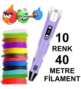 MOR 3D Kalem Yazıcı+10 renk 40 metre (10x4metre) PLA Filament
