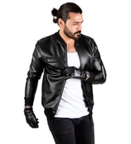 Erkek  Önü Armalı Kolları Fermuar Detaylı Suni Deri Kolej Mont 1820094 (Siyah)