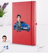 BK Gift Kişiye Özel Plakalı Erkek Volkswagen Scirocco Karikatürlü Kırmızı Termo Deri Defter 16x24cm Model 1