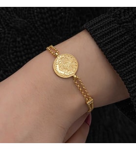 Hk Gümüş Kadın Bileklik Gold Kaplama Tuğralı Gümüş Takı Hediyelik Ürünler