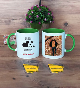 Sevimli Panda Kupa Bardak Yeşil Fotoğraflı