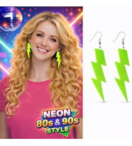 80’ler 90&amp;#39;lar Retro Neon Yeşil Şimşek Küpe 10 cm