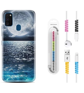 Samsung M21 M22 M23 M30 M31S M32 Kılıf Kablo Koruma Spiral Silikon Great Moon 1301