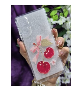 Realme C55 Uyumlu Kiraz Desenli Silikon Şeffaf Telefon Kılıfı