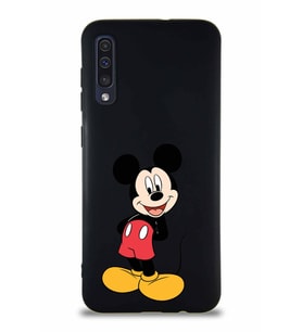 Samsung Galaxy A30S Soft Premier Kapak Mickey Mouse-B Tasarımlı Silikon Kılıf - Siyah (Şeffaf)