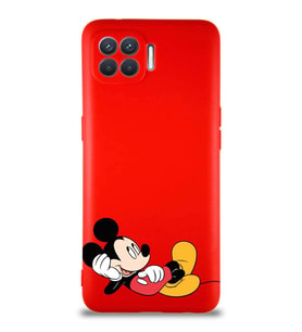 Oppo Reno 4 Lite Soft Premier Kapak Mickey Mouse-F Tasarımlı Silikon Kılıf - Kırmızı (Şeffaf)
