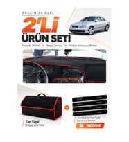 OPEL OMEGA (1993-2003) Uyumlu Torpido Örtüsü + Tay Tüyü Bagaj Çantası + Sticker Seti - Siyah Kırmızı