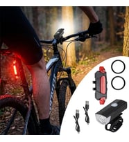 Bisiklet Işık Seti – USB Şarjlı LED Ön Far + Arka Stop Lambası, Su Geçirmez Bisiklet Aydınlatma Seti (5680)