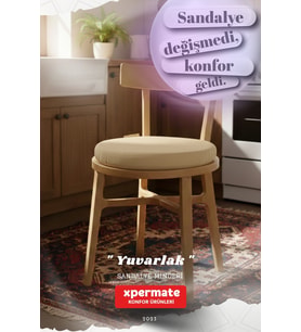 Yuvarlak Sandalye Minderi  Mutfak, Balkon, Bahçe Minderi  Bağcıklı Yıkanabilir Sünger Minder (Bej)