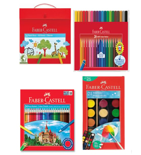 Faber Castell Dörtlü Okul Boyama Seti 24 Renk Kuru Boya + 24 Renk Pastel Boya + 21 Renk Sulu Boya +20 Renk Grip Keçeli Kalem