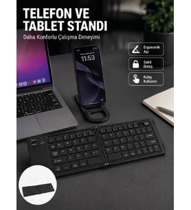 Lexroo Bluetooth Katlanabilir Klavye USB-C Şarjlı 3 Cihaz Bağlantılı Taşınabilir Klavye