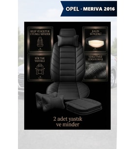 opel meriva 2016 Koltuk ve Kılıf uyumlu Lüks Yastık Minder Siyah 2 Minder 2 Yastık