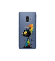 Samsung Galaxy S9 Plus ile Uyumlu Splash Kedi Tasarımlı Şeffaf Silikon Kılıf