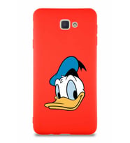 Samsung Galaxy J7 Prime 2 Soft Premier Kapak Donald Duck-B Tasarımlı Silikon Kılıf - Kırmızı (Şeffaf)
