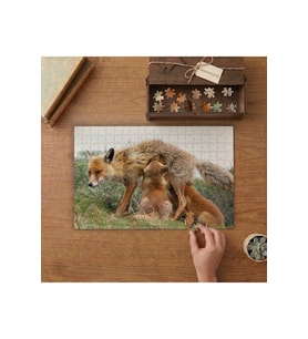 Yavrularını Emziren Tilki Tasarımı 240 parça Ahşap Puzzle Ahşap Kutuda MP04397