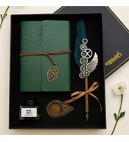 Kişiye Özel Yeşil Renk Divit Hokka Defter Ve Tüylü Kalem Seti