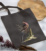 BK Gift Kuş Tasarımlı Antrasit Kumaş Bez Çanta, Baskılı Omuz Çantası, Alışveriş Çantası, Anneye Hediye-1