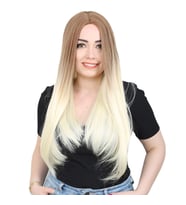 Fiber Sen Uzun Düz Peruk / Balköpüğü / Platin Ombreli